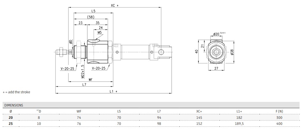 	Xilanh nhỏ Series 23 - với thanh xuyên